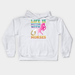 Cute Life Is Better With Horses Horseback Riding Kids Hoodie